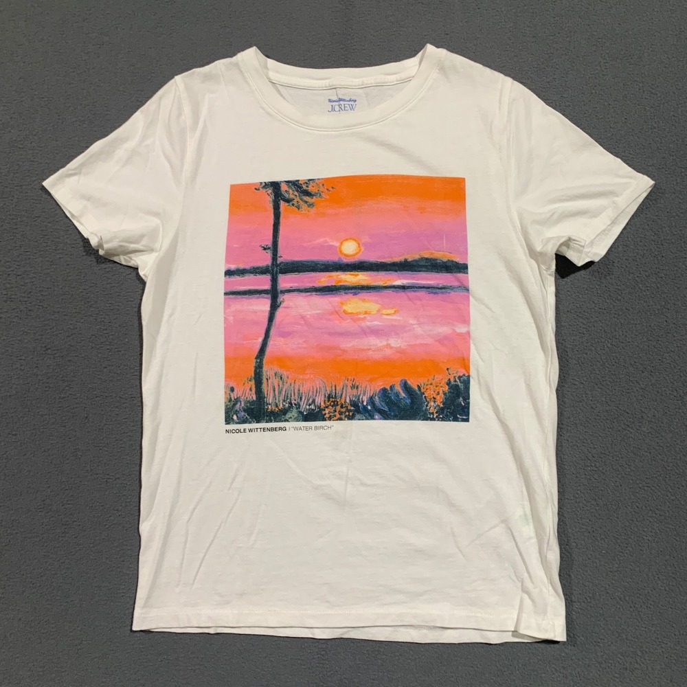 J.Crew x Nicole Wittenberg Water Birch Graphic Tee White Cotton Womens M Limited
